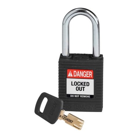 Brady Brady NYL-BLK-38ST-KD Brady SafeKey Lockout Padlock Nylon 1.5" Steel Shackle Keyed Different NYL-BLK-38ST-KD